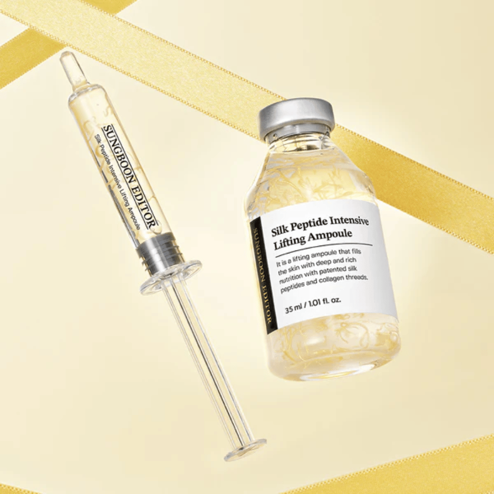 SUNGBOON EDITOR Silk Peptide Intensive Lifting Ampoule Serum mit silk peptides und Kollagen, das die Haut mit Feuchtigkeit versorgt, die Elastizität verbessert und für straffere Haut sorgt.