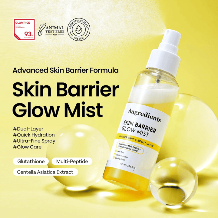 Ongredients Skin Barrier Glow Mist 100 ml Gesichtsspray mit Ceramiden, Peptiden und Centella Asiatica zur Feuchtigkeitsversorgung und zur Stärkung der Hautbarriere.