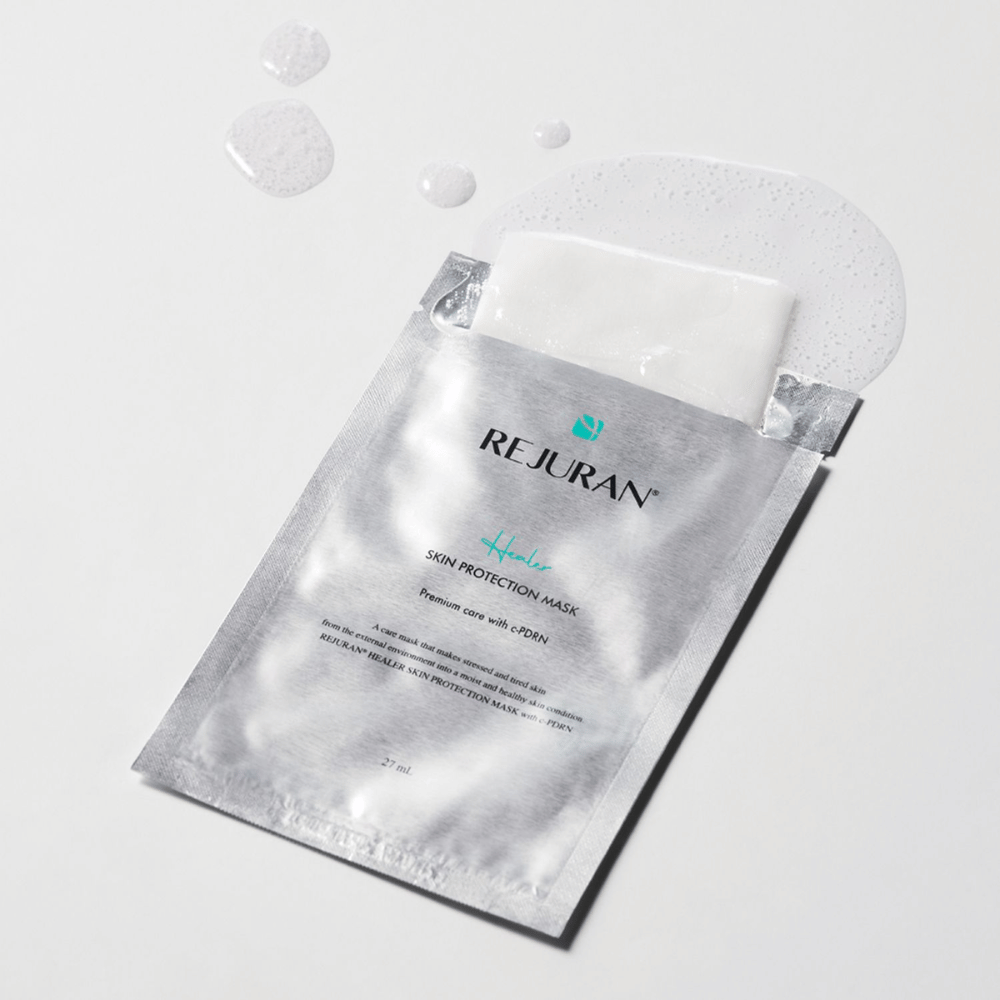 REJURAN Skin Protection Mask mit C-PDRN – feuchtigkeitsspendende sheet mask mit pflegendem Serum für trockene und gestresste Haut.