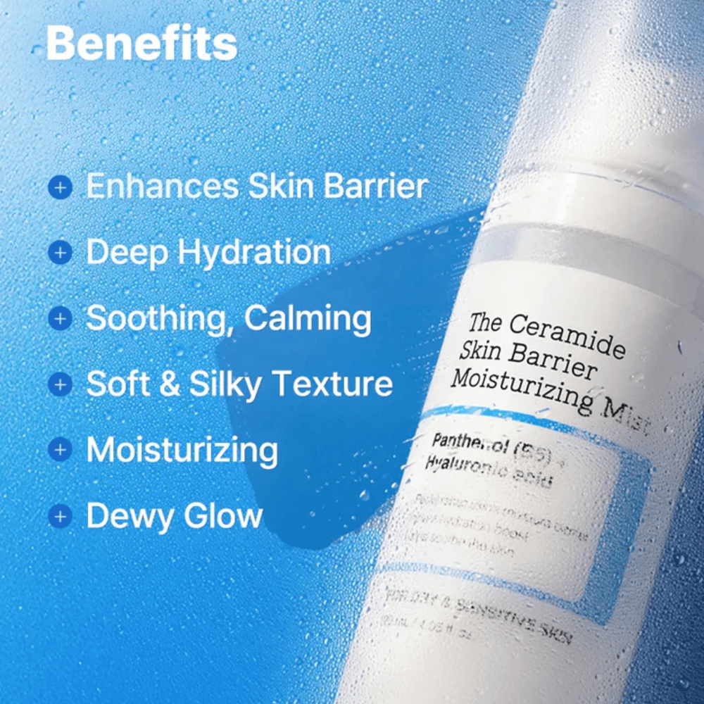 COSRX Ceramide Skin Barrier Mist – bietet tiefe Feuchtigkeit, beruhigt die Haut und verleiht ein weiches, seidig-glattes Finish.