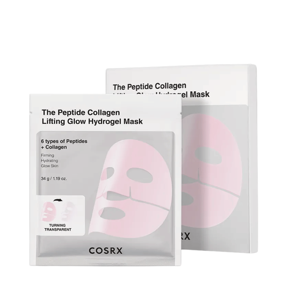 Produktbild av COSRX Peptide Collagen Lifting Glow Hydrogel Mask – uppstramande och återfuktande ansiktsmask med peptider och kollagen.