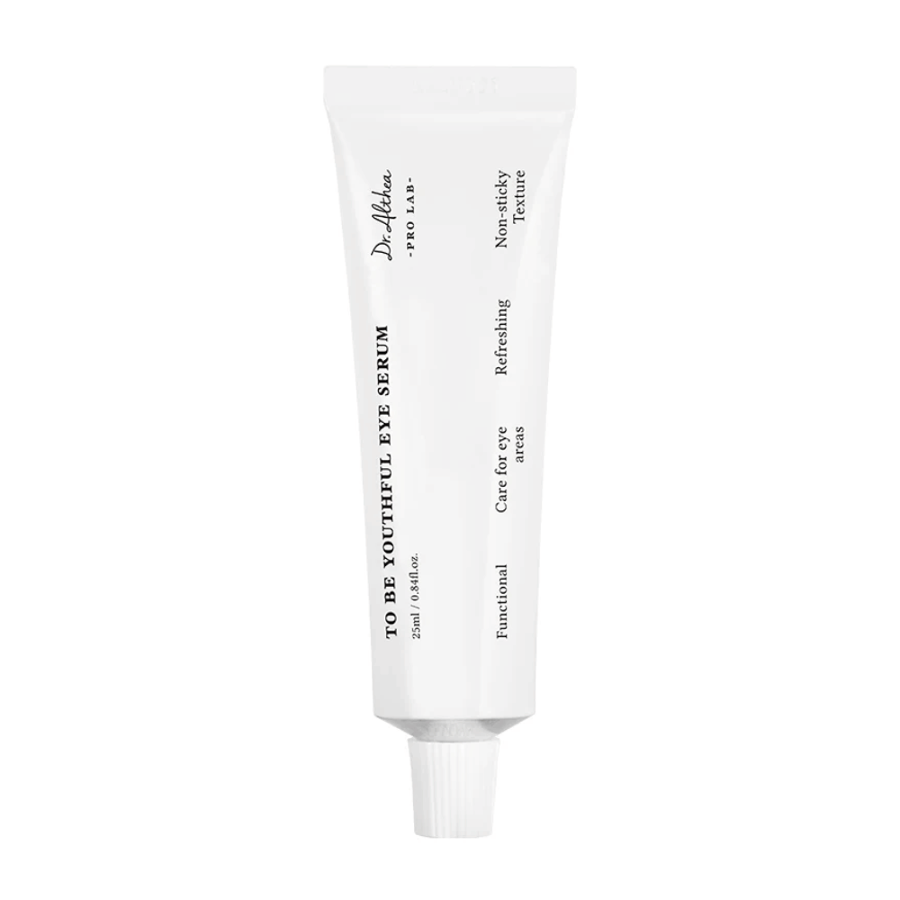 Bild von Dr. Altheas "To Be Youthful Eye Serum" in einer weißen Tube. Das Produkt ist zur Pflege der Augenpartie mit einer nicht klebrigen und erfrischenden Konsistenz bestimmt. Es enthält Inhaltsstoffe, die Falten und feine Linien um die Augen reduzieren und verhindern.