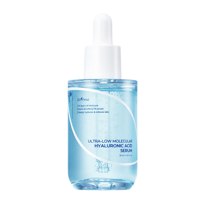 Isntree Ultra-Low Molecular Hyaluronic Acid Serum 50 ml, leicht absorbierendes Gesichtsserum mit ultraniedriger molekularer Hyaluronsäure für intensive und tiefe Feuchtigkeit.