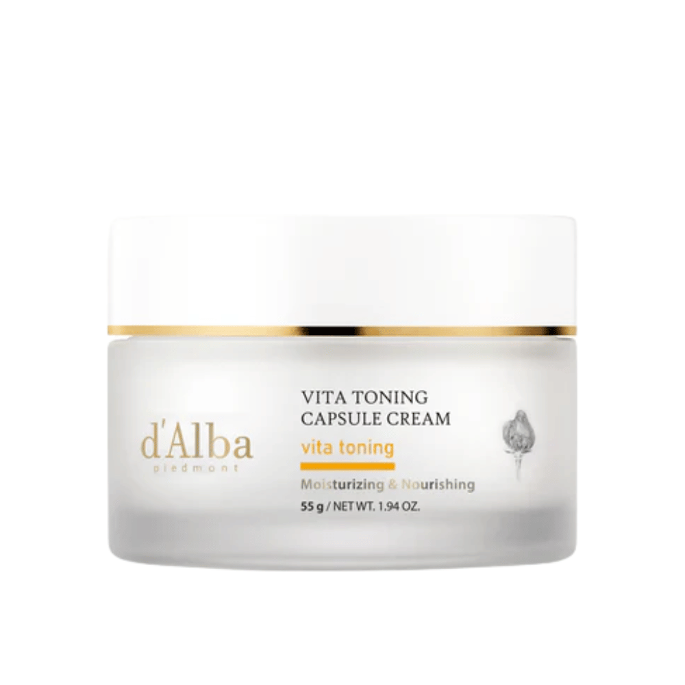 d'Alba Vita Toning Capsule Cream Gesichtscreme – koreanische Glow-Creme mit Vitaminkapseln, die helfen, die Haut mit Feuchtigkeit zu versorgen und einen gleichmäßigeren, strahlenderen Hautton zu verleihen.