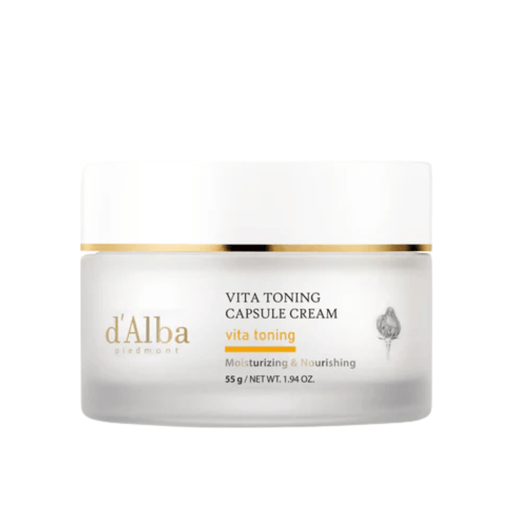 d'Alba Vita Toning Capsule Cream Gesichtscreme – koreanische Glow-Creme mit Vitaminkapseln, die helfen, die Haut mit Feuchtigkeit zu versorgen und einen gleichmäßigeren, strahlenderen Hautton zu verleihen.