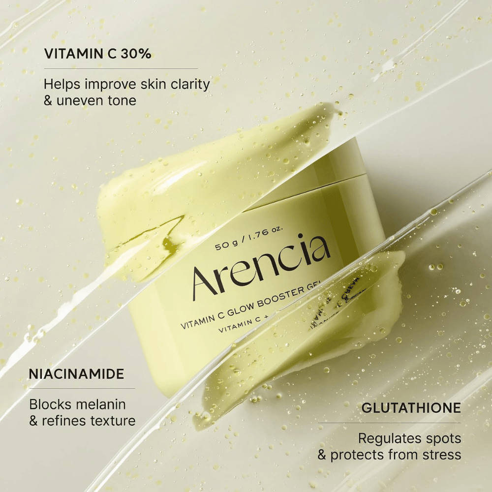 Arencia Vitamin C Glow Booster Gel Cream – mit 30 % Vitamin C, Niacinamid und Glutathion für einen ebenmäßigeren Hautton und mehr Ausstrahlung