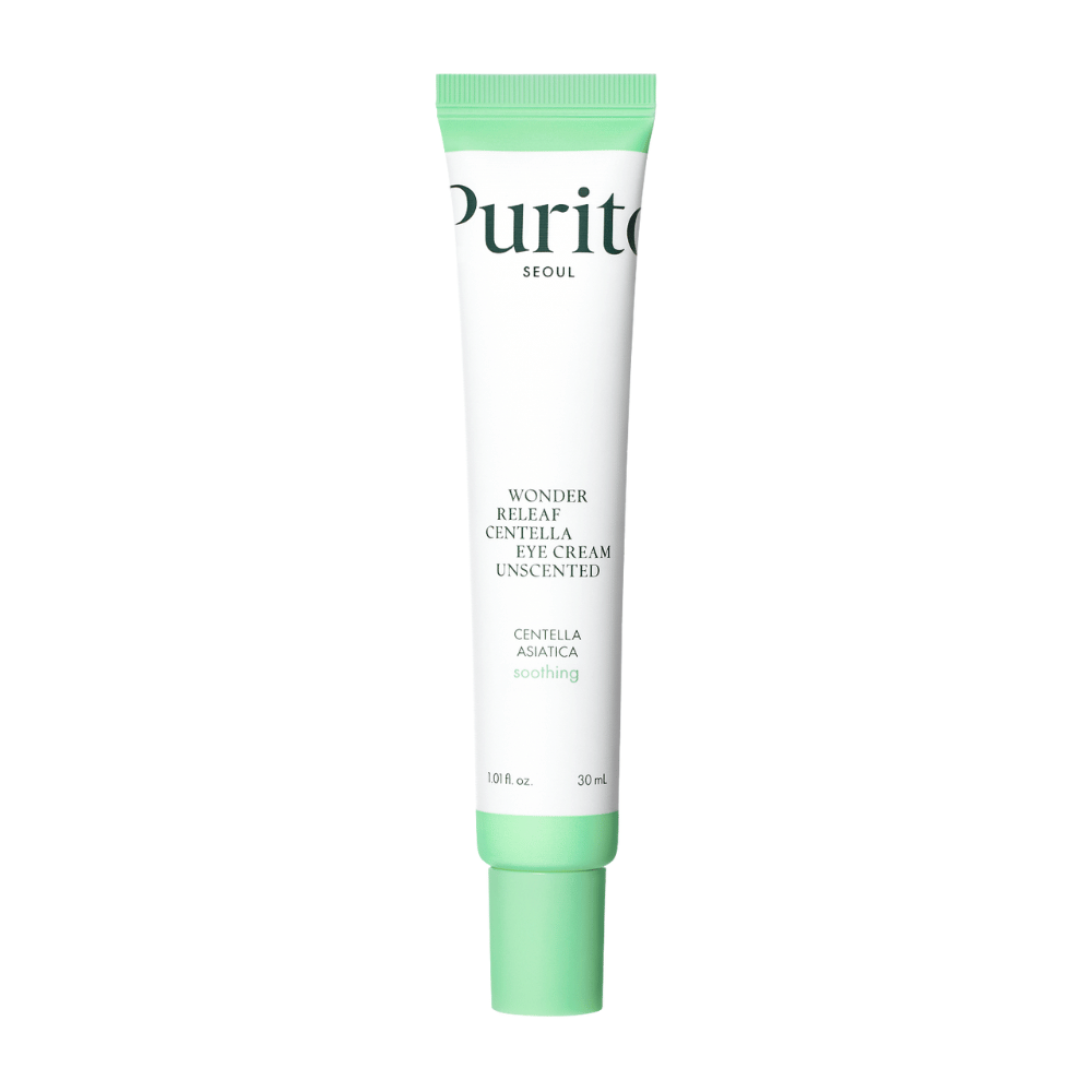 Purito Wonder Releaf Centella Eye Cream Unscented ist eine milde Augencreme, angereichert mit Centella Asiatica-Extrakt. Sie spendet Feuchtigkeit und beruhigt die empfindliche Haut um die Augen, während sie die Hautbarriere stärkt und feine Linien minimiert. Perfekt für empfindliche Haut.