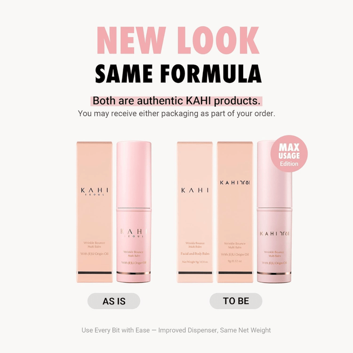KAHI Wrinkle Bounce Multi Balm – neues Design mit derselben Formel, multifunktionaler Balsamstift mit Jeju Origin Oil für feuchtigkeitsversorgte und straffere Haut.