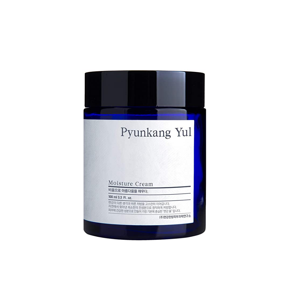 Eine Dose Pyunkang Yul Moisture Cream 100ml auf weißem Hintergrund mit feuchtigkeitsspendenden Eigenschaften.
