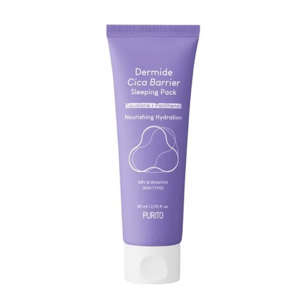 PURITO Dermide Cica Barrier Sleeping Pack 80ml für mit Feuchtigkeit versorgte empfindliche Haut.