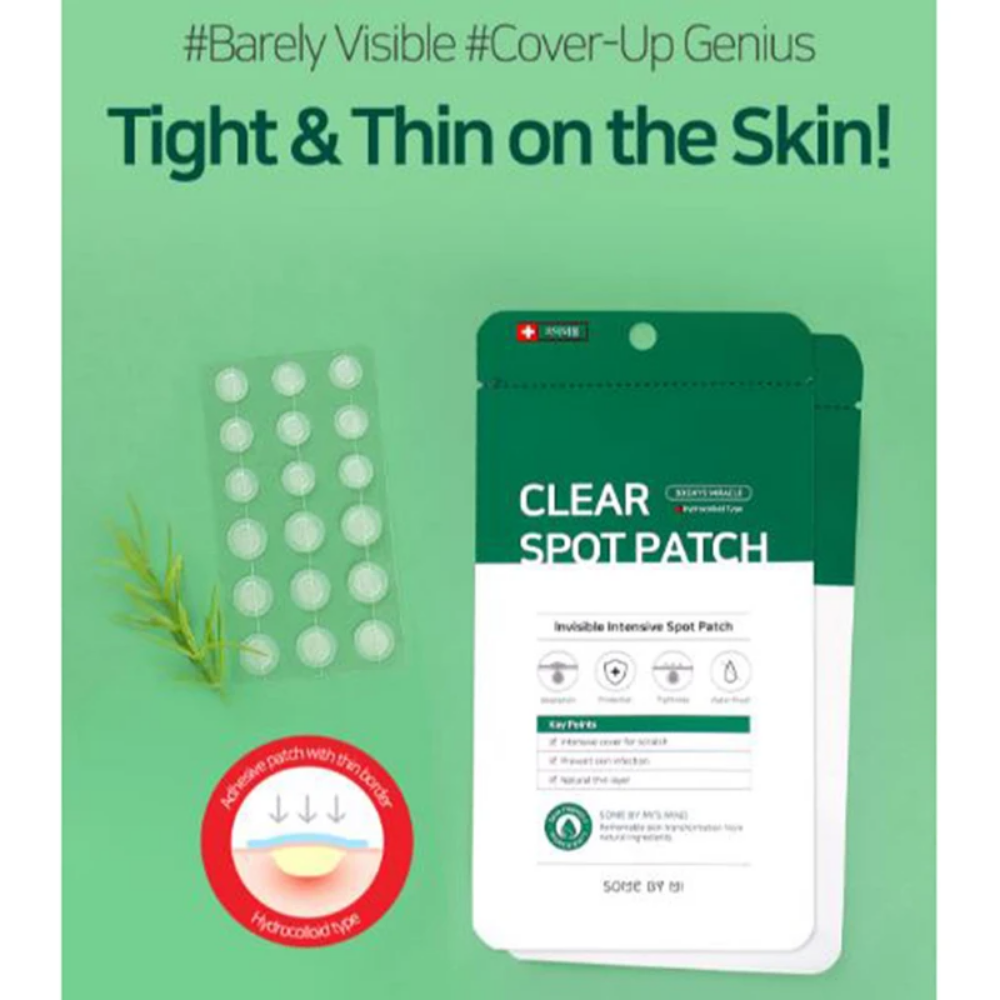 Ein weißer 30 Days Miracle Clear Spot Patch (18 Stück) auf einem klaren Hintergrund, geeignet für die Behandlung von Akne und Wundexsudat. Marke: SOME BY MI