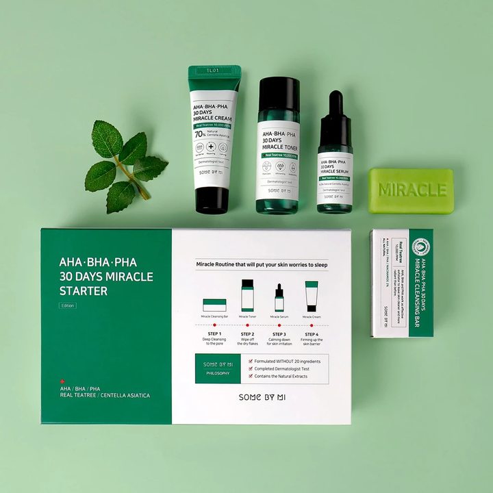 SOME BY MI:s AHA, BHA, PHA 30 Days Miracle Starter Limited Set är en K-beauty koreansk hudvård med Tea Tree och AHA BHA PHA.